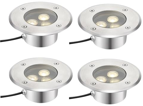 OrbitCob® Spot LED Encastré Extérieur 3W Étanche IP68 en Acier Inoxydable pour Piscine, Jardin, Fontaine, Terrasse (Lot de 4, Épaisseur 4cm)(Bleu,220V)