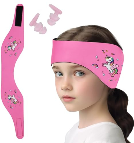 Bandeau de Natation Enfant, Bandeau Élastique avec avec Bouchons d'Oreille de Protection pour la Natation et Autres Sports Nautiques (Rose Bonbon-1, S)