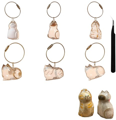 BelleFlair 6 Pack Cat Memorial Gifts Fur Keepsake Hair Keyring, Transparent Acrylic Pet Shape Storage Capsule Pendant for Cat Keepsake