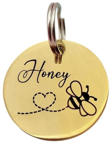 Personalised Bee Dog ID Tag – Custom Pet Name & Contact Details – Stainless Steel Dog & Cat Identity Tag – Valentine’s Day Gift for Pet Lovers
