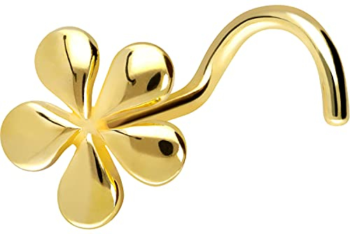PIERCINGLINE 750er GOLD Nasenpiercing Spirale 18 KARAT BLUME Piercing Nase Stecker Gelbgold