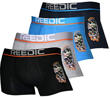 Reedic Herren Boxershorts Baumwolle mit Totenkopf-Motiv im 4er Pack