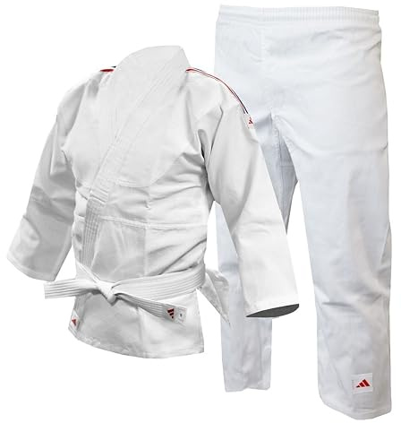 adidas | Club Judo Gi för barn, pojkar och flickor | Hållbar polycotton judouniform med vitt bälte ingår, 250 g (9 uns)