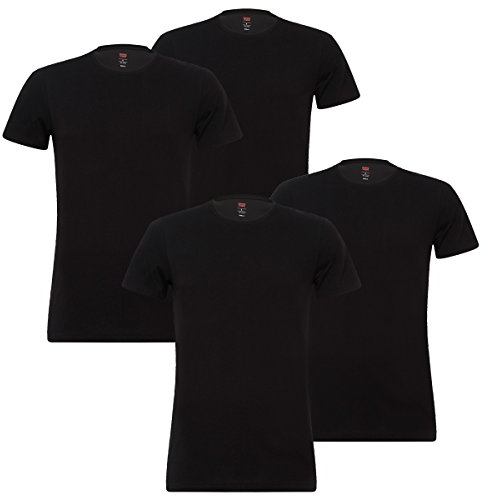 4er Pack Levis Solid Crew T-Shirt Men Herren Unterhemd Rundhals Stretch Cotton, Farbe:884 - Jet Black, Bekleidungsgröße:L