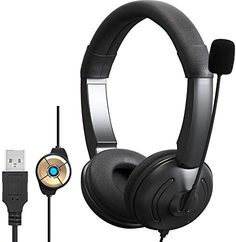 TSV USB Headset with Microphone Noise Cancelling and in-line Controls, PC Headphone For Skype SoftPhone UC Business Call Center, Online Teaching, Super Lightweight, Ultra Comfort