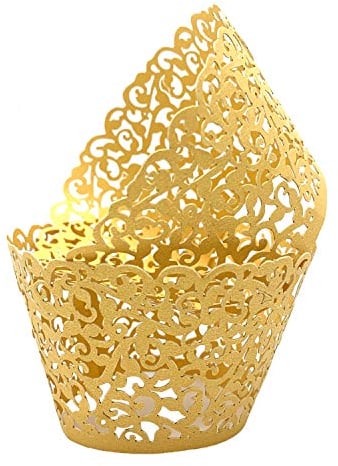 KOSTOO Cupcake-Förmchen, 50 Stück/Packung, Spitzen-Cupcake-Einlagen, lasergeschnitten, Cupcake-Papier, Cupcake-Muffinförmchen für Hochzeit/Geburtstag, Party-Dekoration (Gold)