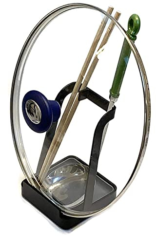 WillourGarbry Premium Pot Lid Stand Vertical Utensil Rest Holder Heavy Duty Rack Includes Silicone Funnel