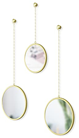 Meinposten Wandspiegel Felina Dekospiegel Gold oder Kupfer 3er Set Schminkspiegel mit Kette rund (Gold) 22 cm