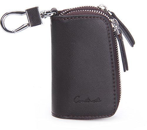 CONTACTS Leder Autoschlüsseletui Schlüsselanhänger Schlüsselanhänger Tasche, Herren Große 2 Reißverschluss Leder Schlüsseletui Autoschlüssel (Kaffee)