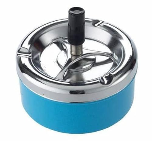 BARGAIN4ALL Aschenbecher Edelstahl Rund Drehaschenbecher - Push Down Zigarettenaschenbecher - mit Drehschale zum Sammeln von Asche - Einzigartiges Design (Hellblau)