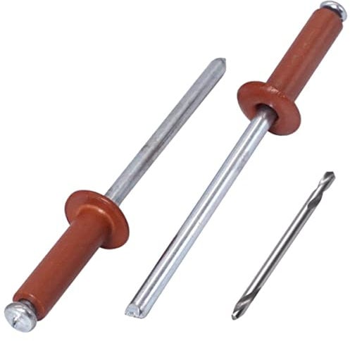 SKIR'CO (80 pcs) Painted Blind Rivets 4.0 x 14 mm, Aluminium Pop Rivets, Drill Bit Included (Copper Brown RAL 8004)