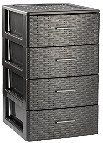 AC - Cajonera de Ordenación Modelo Rattan - 4 Niveles - Torre de almacenaje Multiusos, Organizador Auxiliar, Almacenamiento, baño - 61,5 x 36,5 x 36,5 cm - Color Antracita
