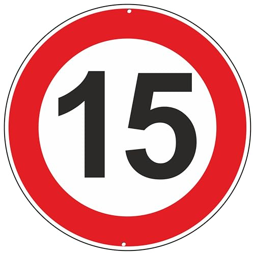 Pubblimania Velocità Massima 15 Km Orari segnaletica stradale cartello segnale in alluminio metallo rotondo spesso 3 mm per esterno Ø 30 (Velocità Massima 15 Km Orari)