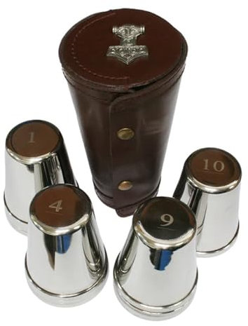 Gamekeepers Cottage gifts Thors Hammer 1-10 Numbered Cups Arranged Stylishly in a Brown Leather Popper Case 726