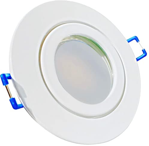 Rolux Flacher LED Bad Einbaustrahler IP44 Aqua 230V SMD 7W mit Milchglas Weiß 1 Stück Deckenleuchte 3000K Warmweiß, Feuchtraum Dusche
