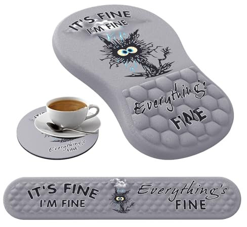 Mouse Pad Wrist Support,Ergonomic Mouse Pad with Wrist Rest,Computer Mouse Pads Pain Relief Keyboard Wrist Rest with Coaster Set,Non-Slip Computer Gel Mouse Pad for Desk Laptop Office-Black Cat