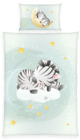 Herding babybest Bettwäsche Zebra, Kopfkissenbezug 40 x 60 cm mit Wende-Motiv, Bettbezug 100 x 135 cm, Mit Reißverschluss, 100% Baumwolle/Renforcé