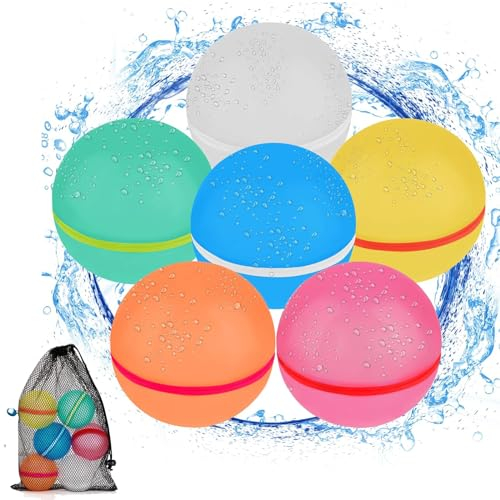 6pcs Wasserbomben Wiederverwendbar Wasserbomben SelbstschließEnd WiederbefüLlbare Wasserbombe Wasserbomben Magnetisch Wiederverwendbar Magnet Silikon für Kinder Erwachsene Wasserpark mit 1 netzbeutel