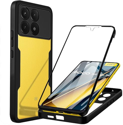 Coque pour Xiaomi Poco X6 Pro Antichoc Housse pour POCO X6 Pro 5G Coque avec Protège-écran 360 Full Body Protection Etui Robuste Double Face Transparent TPU Case Coque pour Xiaomi Poco X6 Pro 5G, Noir