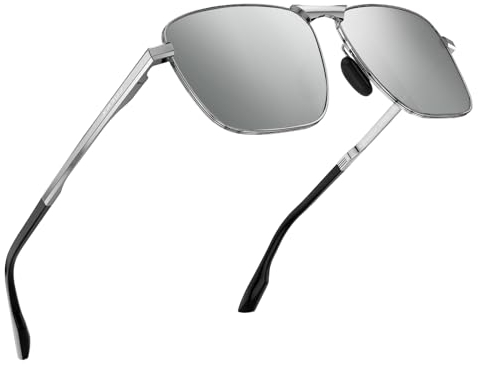 LUENX Sonnenbrille Herren Polarisiert Sonnenbrillen mit Metallrahmen Sunglasses Unisex UV 400 Fahrerbrille Klassische Angeln Outdoor Laufen Fliegerbrille (Silber)