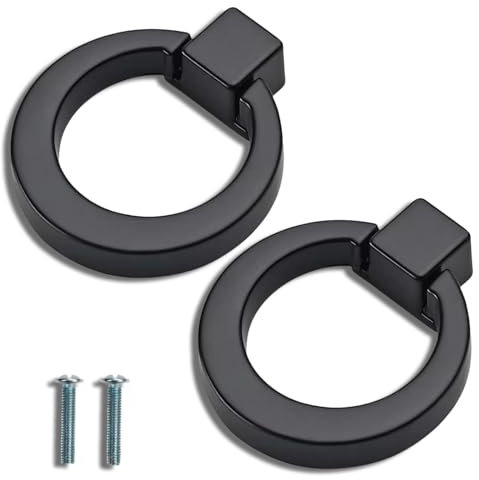 Yolron 2 Pièces Boutons de Porte, Boutons de Meubles en Noir, Conception de l'anneau, Poignee de Meuble Cuisine, Boutons de Porte de Placard, pour Armoire, Meuble, Porte Placard, Décoration du Salon