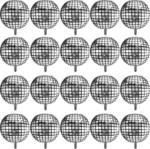 20 PCS 4D Disco Mirror Balloons - 22 Inch Round Aluminum Foil Balloon, Self-sealing Metallic Silver Mylar for Wedding, Baby Shower, Party Decorations