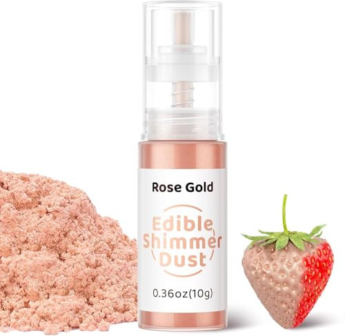 Wwtop Paillettes Comestibles, 10g Paillettes Alimentaires Comestibles Spray, Colorant Alimentaire Poudre, Poudre de Poussière Comestibles pour Boissons, Gâteaux, Cocktail,Chocolat, Bonbons (Or Rose)