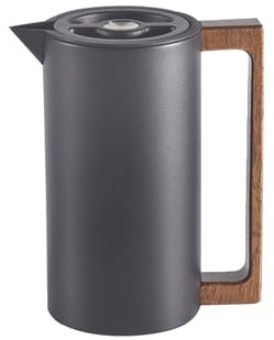 Caraffa Termica Per Caffè Brocca Sotto Vuoto Isolata, Acciaio Inossidabile, Con Manico In Legno E Semplice Pulsante Di Sicurezza, Per Casa, Hotel, Ufficio (Nero,1L)