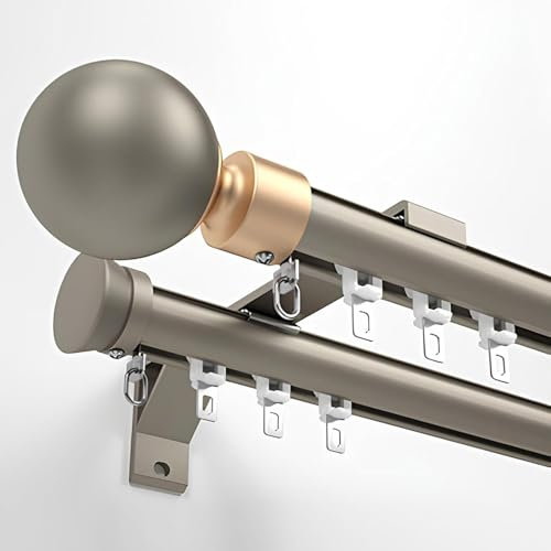 Gardinenstange, Hochleistungs-Doppelvorhangstangen-Set, Doppelvorhangstange für Fenster 2,2~19,6 Fuß, luxuriöse Dicke Vorhangschienen aus Aluminiumlegierung für Wohnzimmer-Schlafzimmer-Raumt