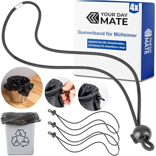 Universal rubber band for waste bins, 4 pack, fits up to 50 litre individual inserts, compatible with WESCO waste bins, 70 cm elasticated rubber ring, adjustable length with elasticated stopper