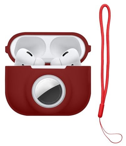 kwmobile 2-in1 Hülle kompatibel mit Apple Airpods Pro 2 und AirTag - Kopfhörer Case - Weiches Silikon Cover - Schutzhülle mit Karabiner - Tawny Red