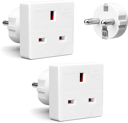 Desiretech EU Travel Adaptor - Pack of 2, UK 3 Pin to EU 2 Pin, Type G to Type C/E/F Plug Converter for European Trips, 13A 250V, Compact & Heat-Resistant, CE & UKCA Certified, White