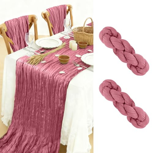 BOUBONI 2 Stück Seihtuch Tischläufer 90x300cm Boho-Gaze Käsetuch Tischläufer für Hochzeit Dekoration Geburtstag Party Babyparty Tischdekoration (Dusty Rose)