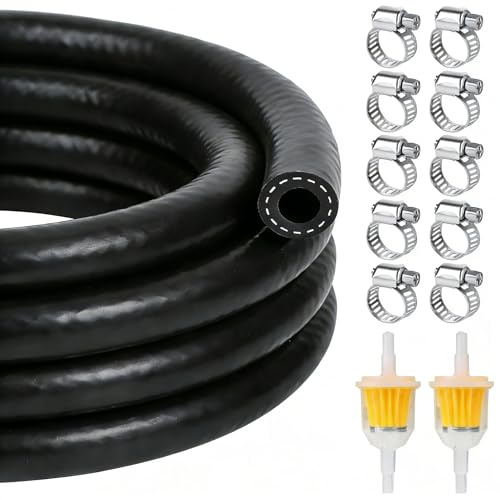 3M Fuel Line Hose 10mm ID, Fuel Pipe Set with 12 Hose Clamps+ 2 Petrol Filter, Rubber Fuel Hose, Fuel Line Set for Trucks, Cars, Tractors, Motorcycle