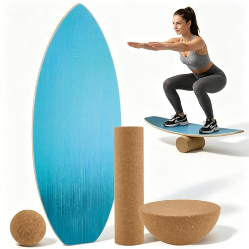 Aofesel Balance Board Erwachsene mit Rolle, Balance Ball & Halbkugel – Surf Balance Board Aus Ahornholz, rutschfest, 180 Kg Belastbar, ür Anfänger & Profis – Ideal für Gleichgewichtstraining