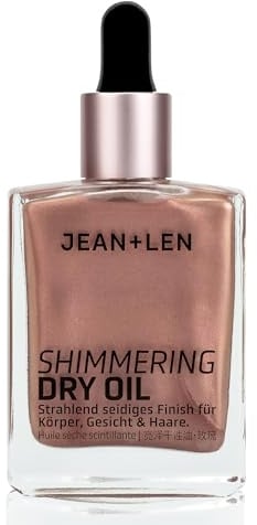 Jean & Len Shimmering Dry Oil Rosé, vegan, 50 ml | verleiht einen Schimmer, pflegendes Trockenöl für Körper, Gesicht und Haare, floraler Duft, ohne Parabene & Silikone