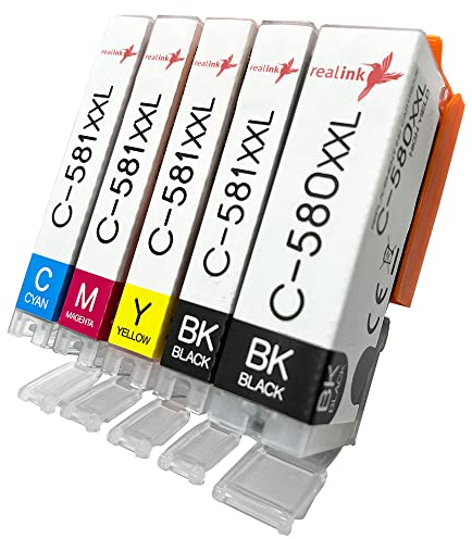 PGI-580 CLI-581XXL Druckerpatronen Kompatibel für Canon 580 581 Patronen Multipack für Canon Pixma TS705 TR8550 TS6150 TR7550 TS6250 TR8500 TS8251 TS6350 TS9550 TS6151 TS9551 5er Pack realink