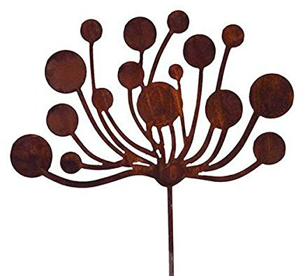 Wunderschöner & Hochwertiger Gartenstecker – Rost Blume/Blumenstecker – Große Auswahl – Edelrost Dekoblume – Metall Gartendeko (Moderne Blüte - Ø 30cm)