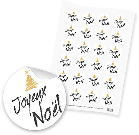 itenga 24x Sticker Aufkleber Motiv Joyeux Noël Schrift Tannenbaum Adventskalender Geschenke Dekoration Schwarz Weiß Gold