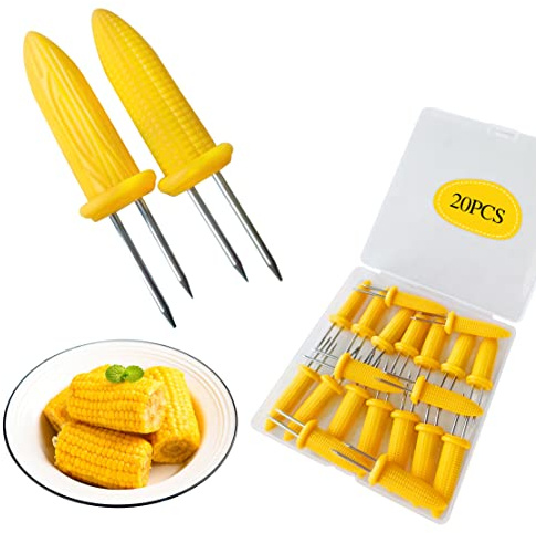 Corn on The Cob Holders, Stainless Steel Heat Resistant Non Slip Barbecue Corn Prongs Skewers for BBQ, Cooking, Birthday Party (20,3.54IN)