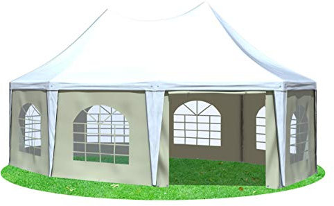 Stabilezelte Gartenpavillon 5x6,8m mit Seitenteilen Arabica Pagodenzelt 8-eck PVC Weiss BEIGE