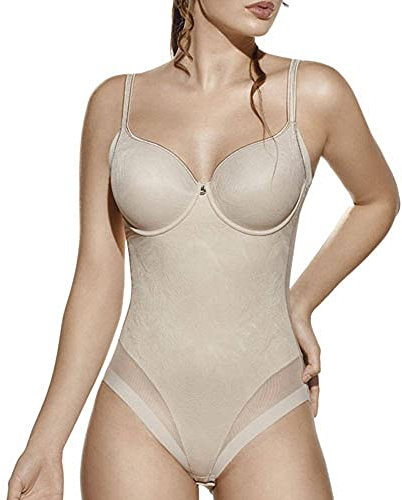 Selene, Body Mujer Reductor, con Aros y Copas Moldeadoras, Parte Inferior Sin Costuras, Colección Violeta, Color Tierra, Copa 105 C