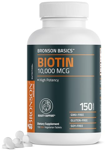 Bronson Biotin 10,000mcg, Supports Healthy Hair, Skin and Nails, Vegetarian, Non-GMO, 150 Tablets