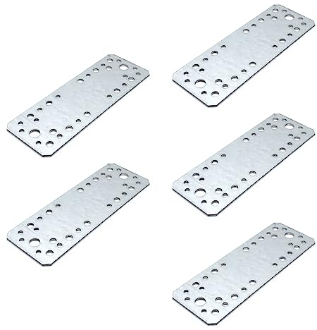 DOJA Barcelona | Plaque de Connexion Plate | Pack 5 | Plate Plaque Renfort | 280x55x2,5mm | Acier Galvanise | Plaque Metal | pour Assemblage Bois, Fixation Support Poteau Bois, Assemblage Charpente