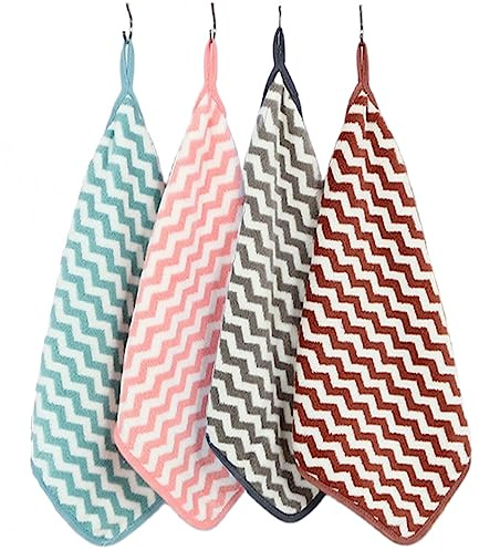 4 PCS Soft Fast Drying Hand Towel Dueable Hanging Hand Towels 30x30cm | Heavyweight Version Washcloths for Hand Multicolor Guest Towels for Bathroom Kitchen