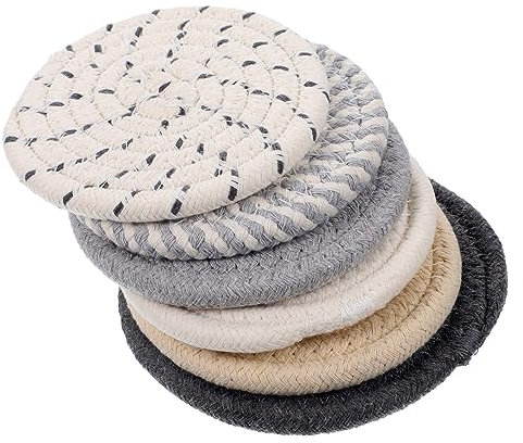 COHEALI 6 Pièces sous-Verres Tissés Soucoupe De Table à Manger sous-Verres pour Boissons Froides Dessous De Verre en Osier Tapis De Dessous De Verre en Rotin Coton Ménage Positionner