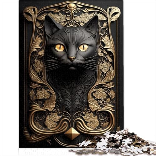 Puzzle für Erwachsene, 1000 Teile, Schwarze Katze, goldenes Art-Deco-Puzzle für Erwachsene, Holzpuzzle, lustiges Geschenk (Größe 75x50cm)