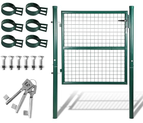 Eulenke Puerta de Jardín de Metal Galvanizado 100 x 100 cm - Para Valla de Barra, Dividida, Con Asa y Cerradura - Puerta de Patio