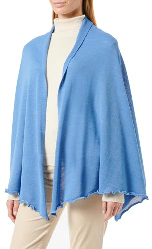 Die Trachtenschmuck-Manufaktur Strick Stola in Merino Wolle - großes Tuch mit Wellensaum in vielen Farben 200x70cm (Hellblau-025)