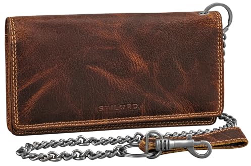 STILORD 'Leonidas' Leder Portemonnaie Herren mit Kette RFID Brieftasche Geldbörse Echtleder Vintage Geldbeutel Männer Wallet Portmonee aus echtem Leder, Farbe:luino - braun